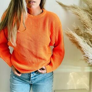 EXPRESS Neon Orange Chunky Thick Knit Tunic Pullover Crew Neck Cozy Sweater M